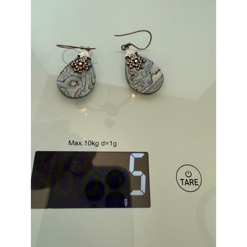 Robert Manse 925 & 18K Gold Abalone Shell Teardrop Dangle Earrings OSIL Bali - Picture 6 of 8